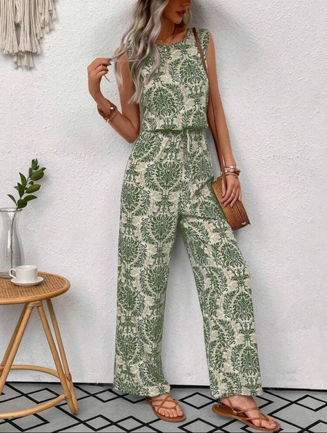 YUKA FASHION, Boho Sleeveless Paisley Jumpsuit Elastic Waist, 6784fg188