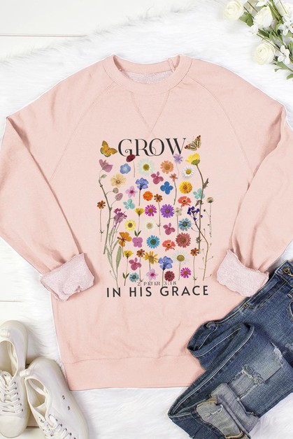 BELLA CLOSET, Wild Flowers Grow In Grace  Graphic Sweatshirts, RT901P-E2510