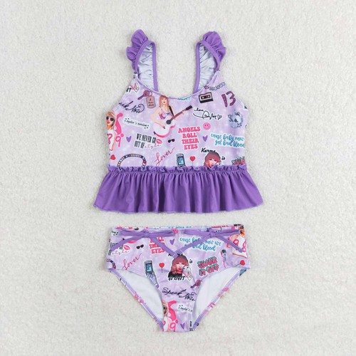Yawoo Garments, Purple guitar smile two pieces singer girls swimsuit, S0389