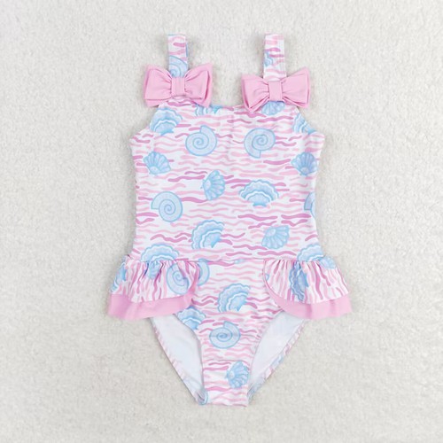 Yawoo Garments, Pink bow shells one pc girls summer swimsuit, S0274