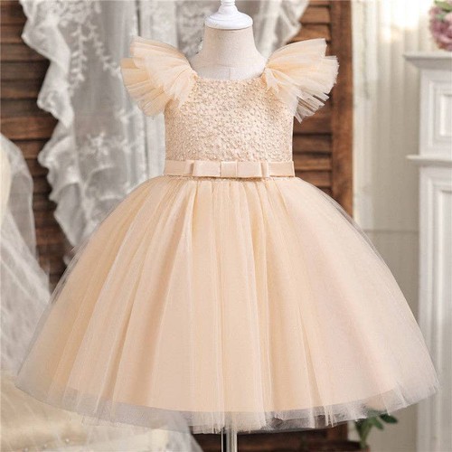 Loprit, Solid Color Tulle Princess Dress with Flutter Sleeves for Gi, ZT-6125005
