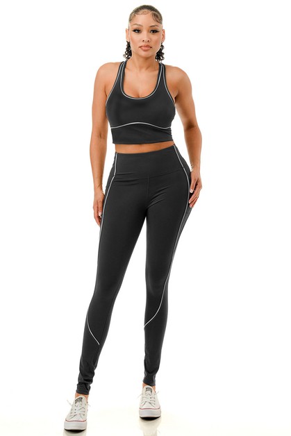 COLOR 5, Premium active wear yoga pants set, SET5513-Black