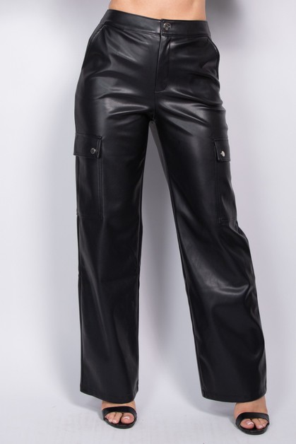 I LOVE S&S, High Rise Faux Leather Cargo Pants, HMP40701A-2