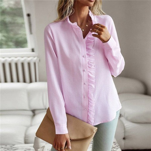 Nova Kris, Chic Pinstripe Long-Sleeve Shirt with Lace Trim, ZT-6125096