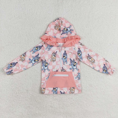 Yawoo Garments, Long sleeves plaid floral dog ruffle baby girls hoodie, GT0633