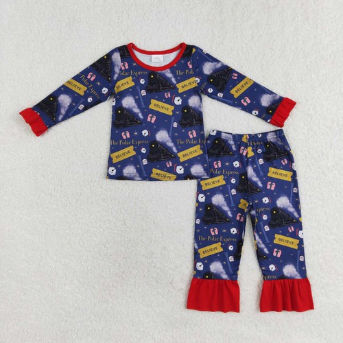 Yawoo Garments, Long sleeves believe train kids girls Christmas pajamas, GLP1314