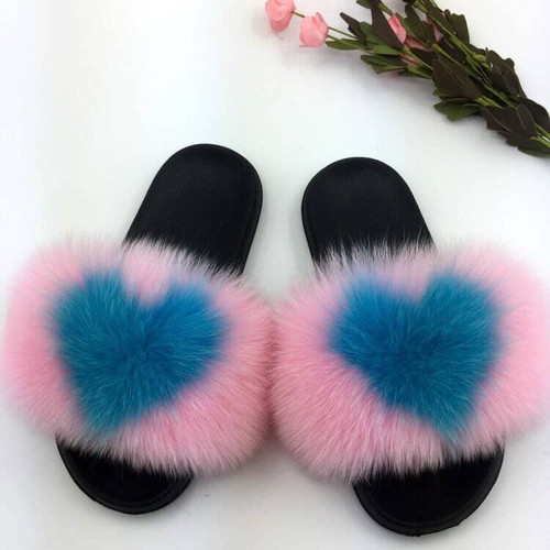 Fanskoo, New Fashion Large Fur Real Natural Fox Fur Slides Fluffy, SH23041306