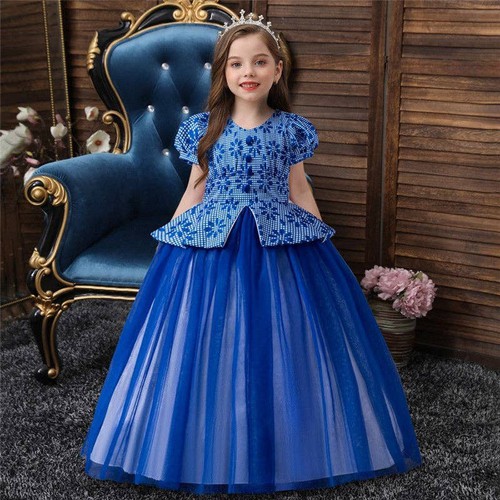 Loprit, Children`s Patchwork Tulle Puffy Dress with Bubble Sleeves, ZT-6125038