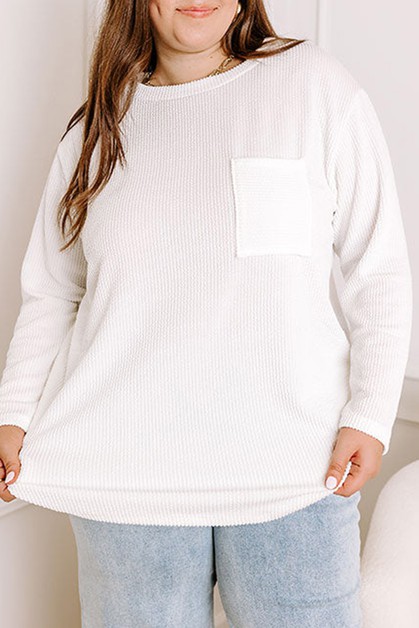 Wellda, Plus Size Ribbed Textured Long Sleeve T Shirt, WDPL2521037-P1