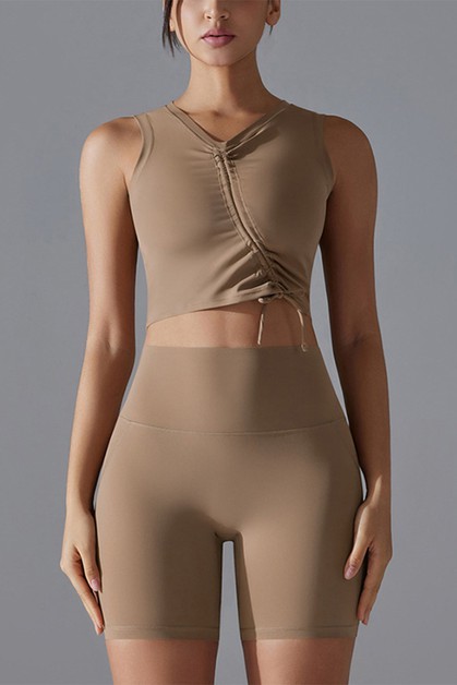 WONDERXFANS, Breathable Drawstring Yoga Tank Top Shorts Suit, WF2304WAS0286