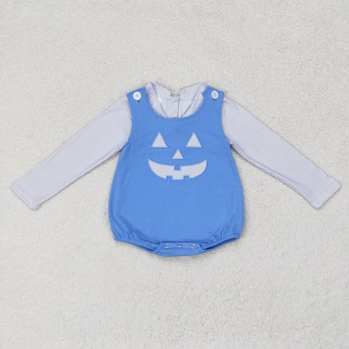 Yawoo Garments, Light blue plaid top match romper baby boys Halloween, LR1172