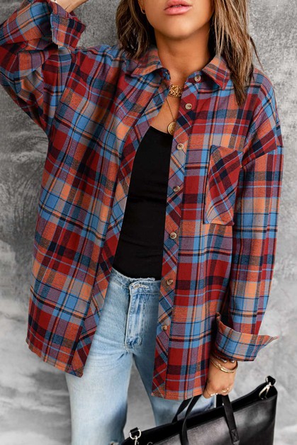 Red Plaid Print Loose Vintage Shirt