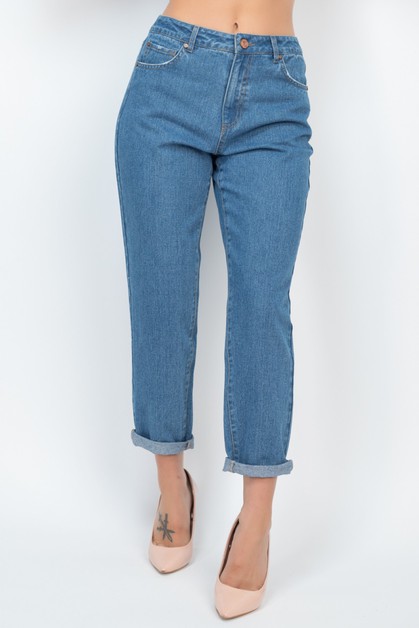I LOVE S&S, Cuffed Capri Denim Mom Jeans, DBP0735R-2