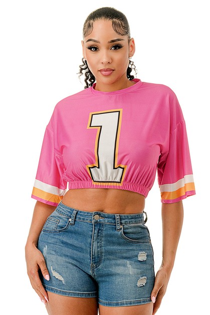 BLACK PEARLS CLOTHING, Plus Size Round Neck Short Sleeve Jersey Crop Top, THT1760X