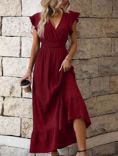 YUKA FASHION, Surplice Neck Ruffle Hem Maxi Dress, 6829fg77