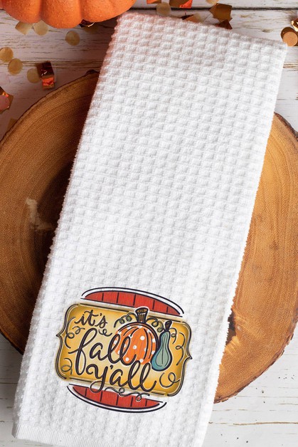 CALI BOUTIQUE, It`s Fall Y`all Red Sign Pumpkin Gourd Waffle Weave Towel, 52721t