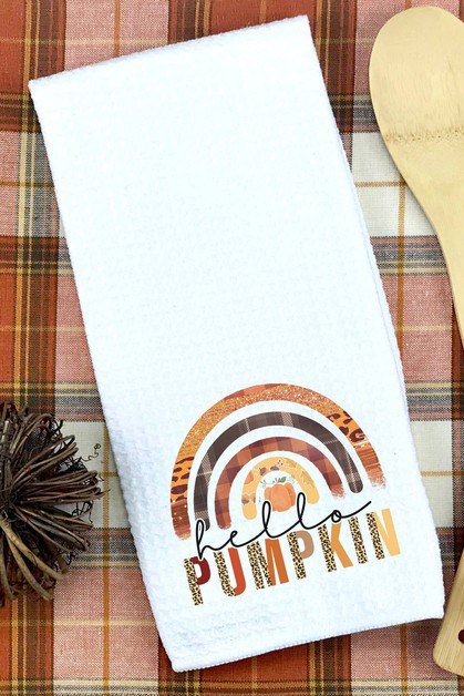 CALI BOUTIQUE, Hello Pumpkin Orange Rainbow Fall Graphic Waffle Weave Towel, 63421t