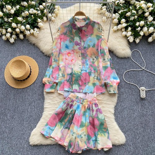 Pink Ripple, casual multi print two-piece suit, SSE7011