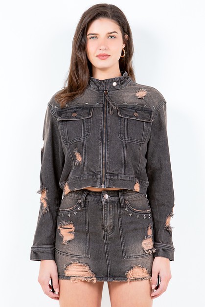 NWT American Bazi cropped Jean jacket SZ cheapest L