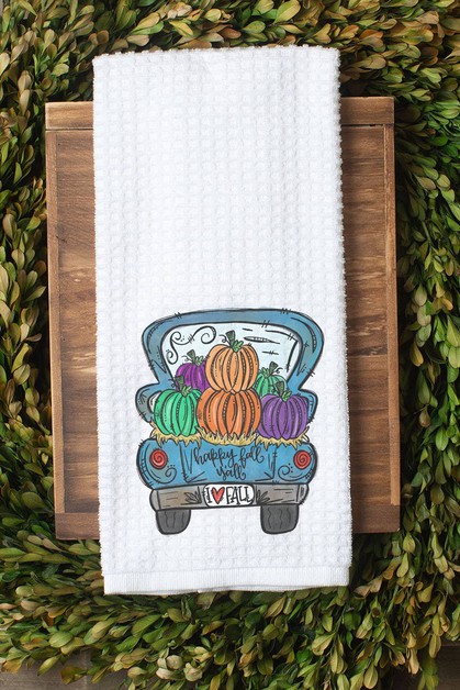 CALI BOUTIQUE, I Love Fall Blue Truck Pumpkins Fall Waffle Weave Towel, 45421t