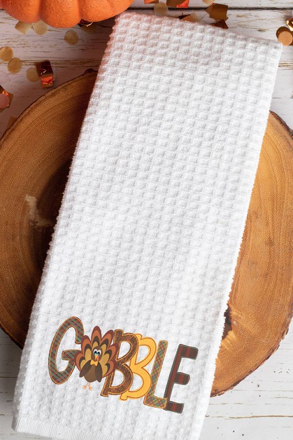 CALI BOUTIQUE, Gobble Turkey Thanksgiving Fall Graphic Waffle Weave Towel, 63821t