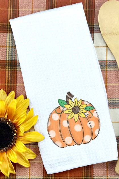 CALI BOUTIQUE, Orange Polkadot Sunflower Pumpkin Fall Waffle Weave Towel, 64021t