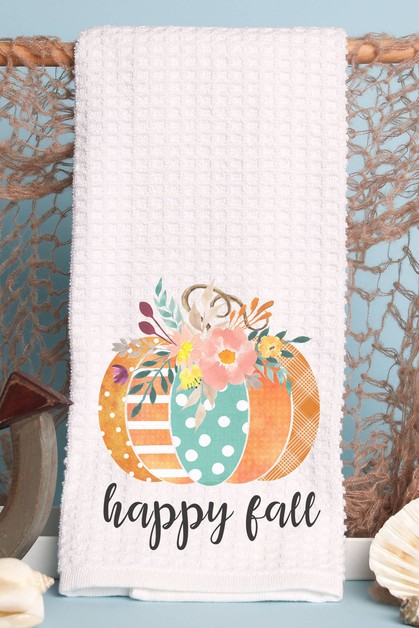 CALI BOUTIQUE, Happy Fall Polkadot Striped Pumpkin Waffle Weave Towel, 53521t