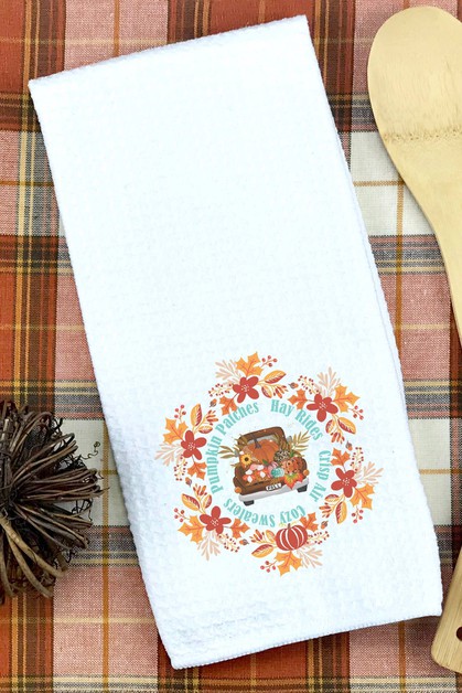 CALI BOUTIQUE, Leaf Circle Fall Truck Graphic Waffle Weave Towel, 64121t