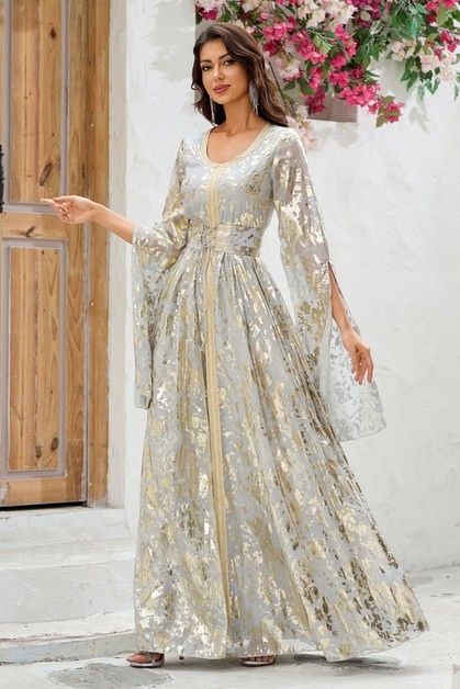 LittleNaive, Dubai Gold Foil Printed Evening Gown, LT-1714