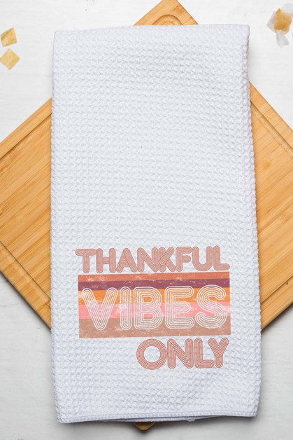 CALI BOUTIQUE, Thankful Vibes Only Thanksgiving Graphic Waffle Weave Towel, 84721t