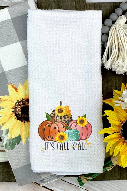 CALI BOUTIQUE, It`s Fall Y`all 3 Red Leopard Pumpkins Sunflowers Fall Towel, 64321t