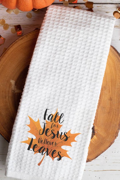 CALI BOUTIQUE, Fall for Jesus He Never Leaves Graphic Waffle Weave Towel, 51721t