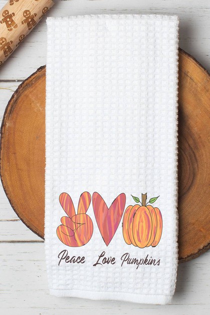 CALI BOUTIQUE, Peace Love Orange Pumpkin Graphic Waffle Weave Towel, 55121t