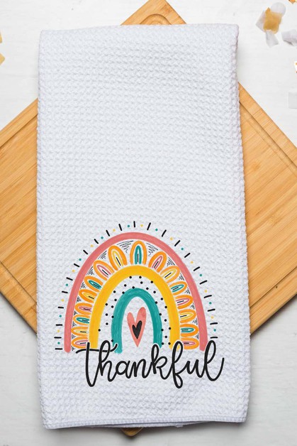 CALI BOUTIQUE, Thankful Rainbow Thanksgiving Fall Waffle Weave Towel, 58721t