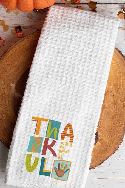 CALI BOUTIQUE, Thankful Block Turkey Fingers Thanksgiving Fall Decor Towel, 356222t