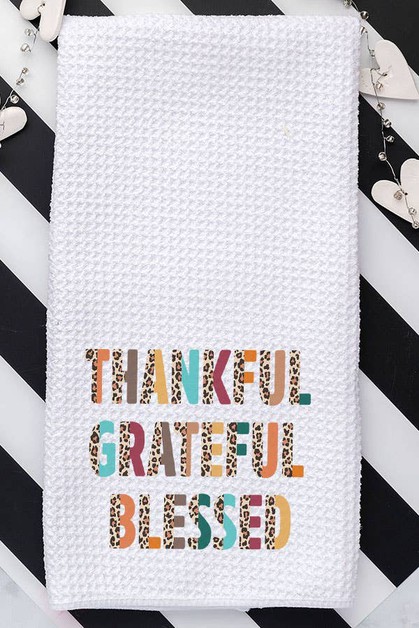 CALI BOUTIQUE, Leopard Thankful Grateful Blessed Stack Fall Decor Towel, 357222t