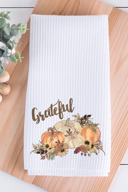 CALI BOUTIQUE, Brown Grateful Pumpkins Fall Thanksgiving Waffle Weave Towel, 60421t