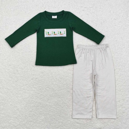 Yawoo Garments, Green duck long sleeves top plaid pants boys clothes, undefined