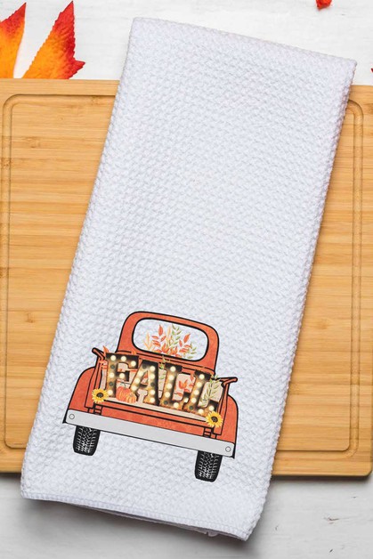 CALI BOUTIQUE, Fall Marquee Orange Truck Fall Graphic Waffle Weave Towel, 62821t