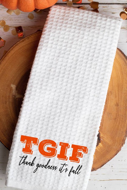 CALI BOUTIQUE, TGIF Thanks Goodness it`s Fall Graphic Waffle Weave Towel, 56521t