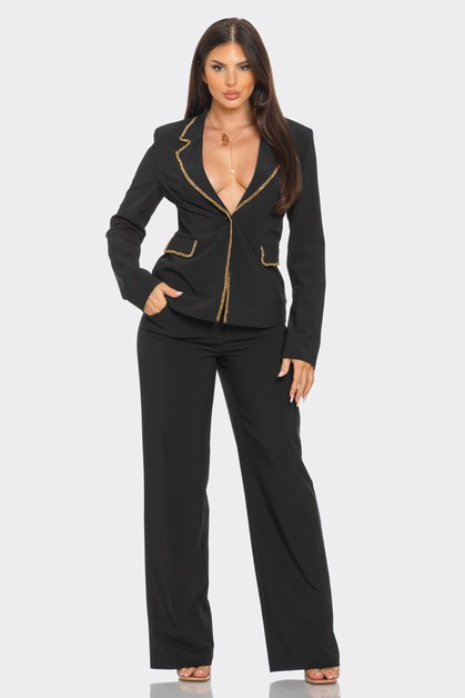 CAPSULLE, CHAIN DETAIL BLAZER JACKET AND PANTS SET, CC6248