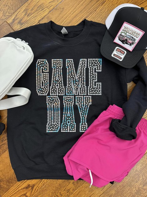 MidWest Tees, Game Day Black White Spangle Fleece, GameDayBlackWhiteSpangle