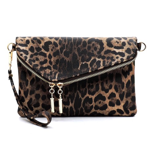 Fashion Bridge, Leopard Envelope Foldover Clutch Crossbody Bag, LE023