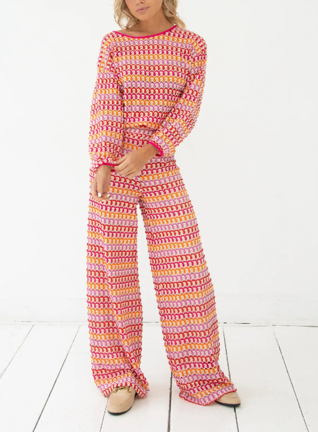 Pink Ripple, casual multi color pants suit, HSE0294