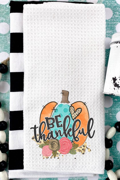 CALI BOUTIQUE, Be Thankful Pumpkin Leopard Heart Thanksgiving Fall Towel, 63021t