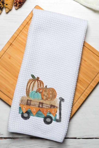 CALI BOUTIQUE, Fall Wagon Pumpkin Autumn Graphic Waffle Weave Towel, 52621t