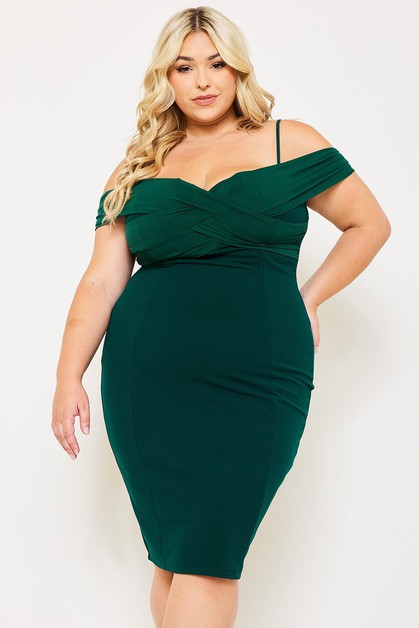 OMG STYLES, PLEATED DETAIL OPEN SHOULDER PLUS SIZE MINI DRESS, OD2511XS2