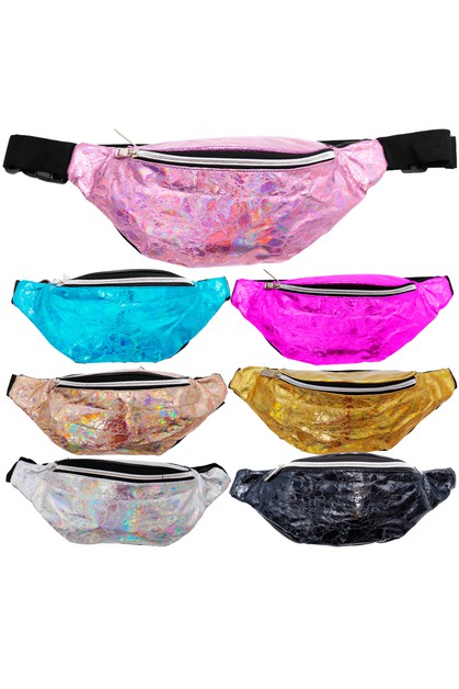 CAP ZONE, Crinkle Metallic Hologram Vegan Leather Fanny Pack, Bag-534-1300