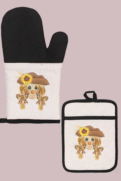 CALI BOUTIQUE, Fall Kitchen Harvest Autumn Girl Scarecrow Oven Mitt Glove, 45821om