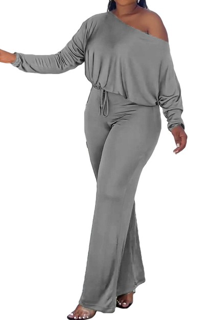 La Roseason, Solid Dolman Sleeve Drawstring Jumpsuits, 1S0431